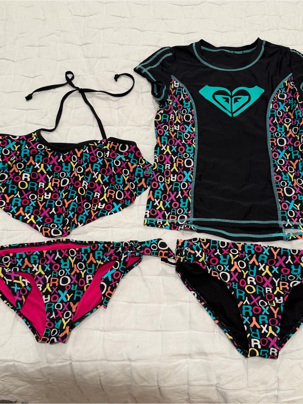 Roxy girls swimsuit set 10 rashguard bathing suit bikini 4 pieces